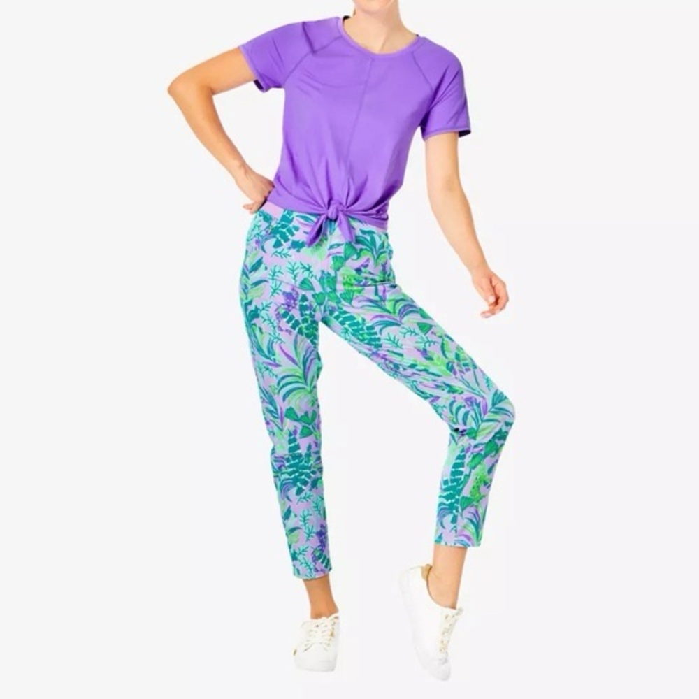Lilly Pulitzer Luxletic Run Around Pant Purple Iris On The Chase Size Large - Picture 2 of 8